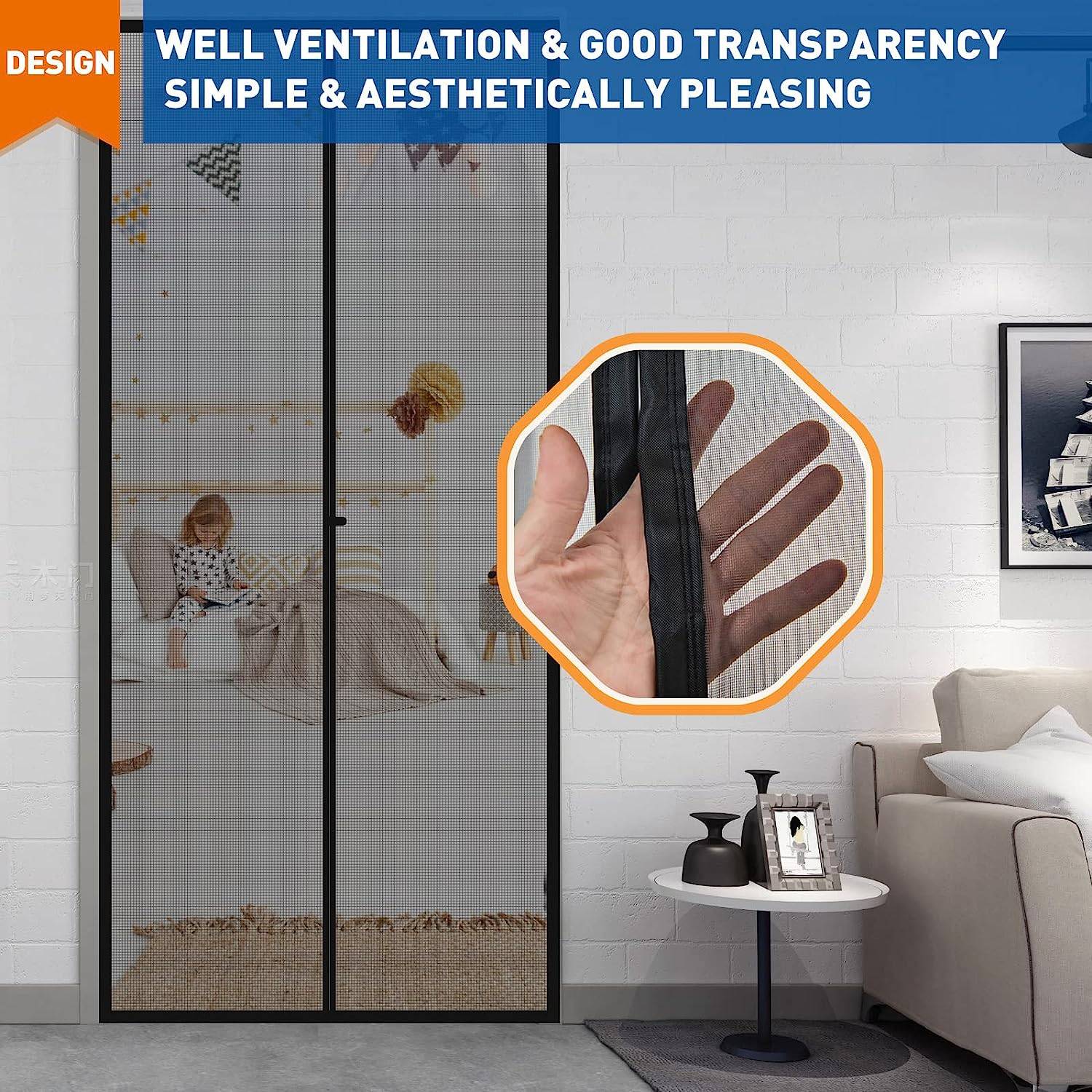 Mosquito Mesh Door - Black, 60cm (W) x 210cm (H): image 3